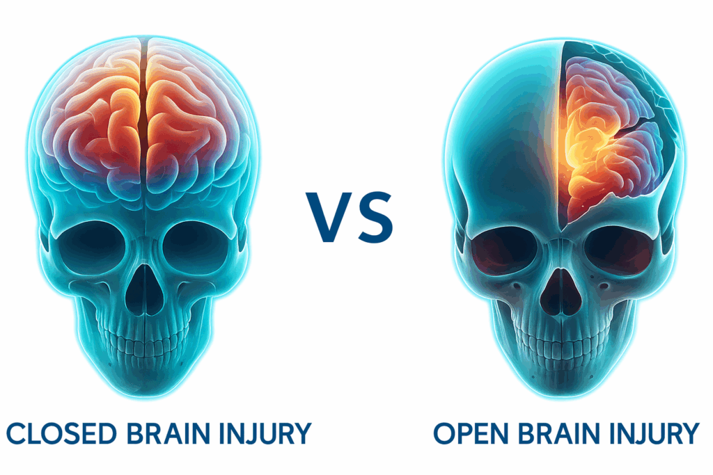 Traumatic Brain Injuries types Closed Brain Injury and Open Brain Injury