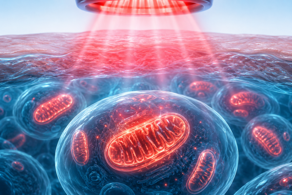 3D illustration showing low-level laser therapy (LLLT) light
